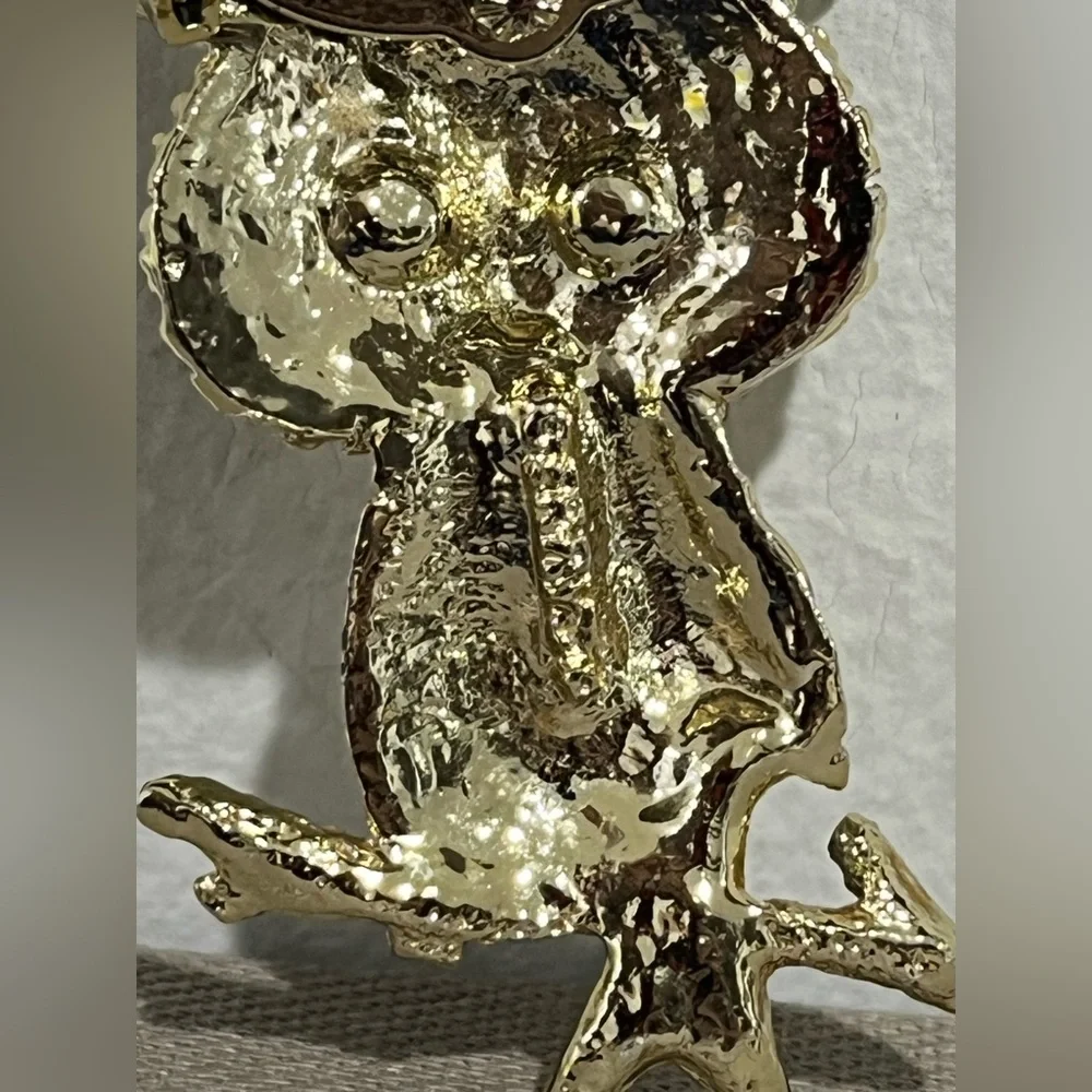 Gerry’s Owl Bird Branch Rhinestone Jeweled Eyes Brooch Gold Pin Vintage Jewelry